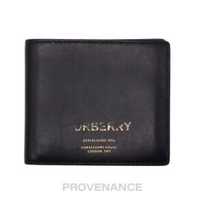 🔴 Burberry Address Logo Bifold Wallet - Black Leather